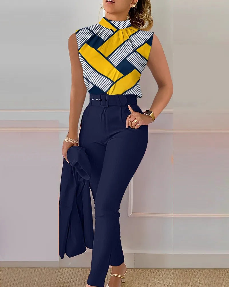 Levoire | Haut sans manches imprimé et pantalon BLEU JAUNE