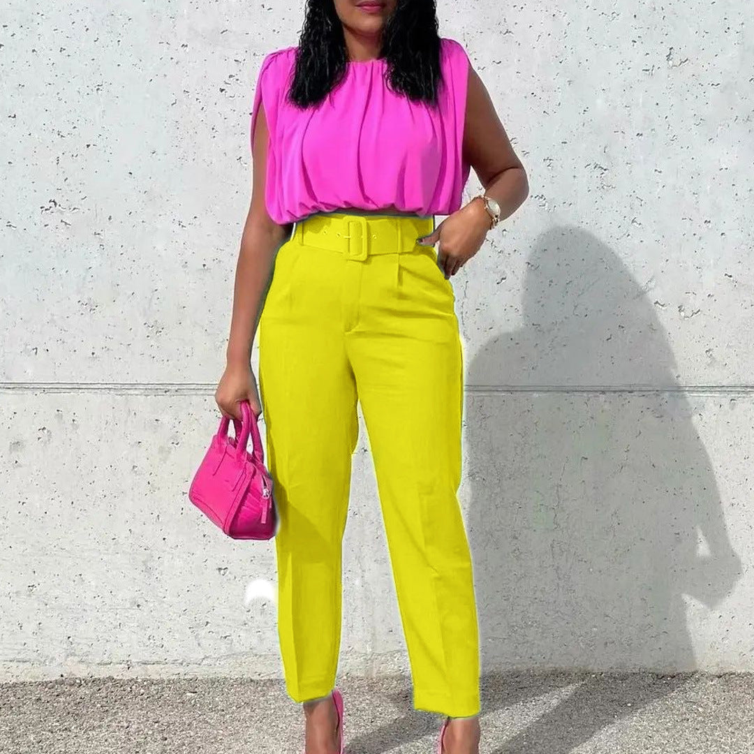 Levoire | Pantalon taille haute avec ceinture JAUNE