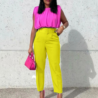 Levoire | Pantalon taille haute avec ceinture JAUNE