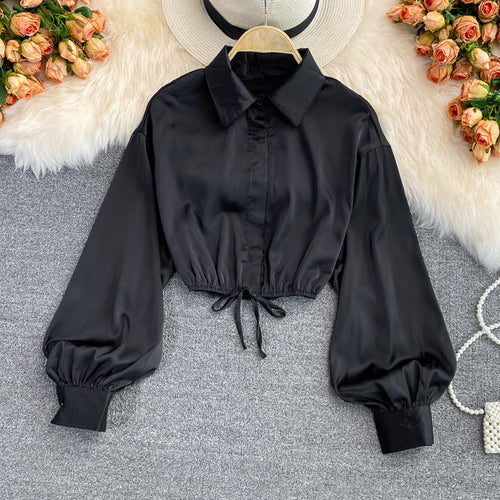 Levoire | courte en satin, manches longues bouffantes NOIR Une taille