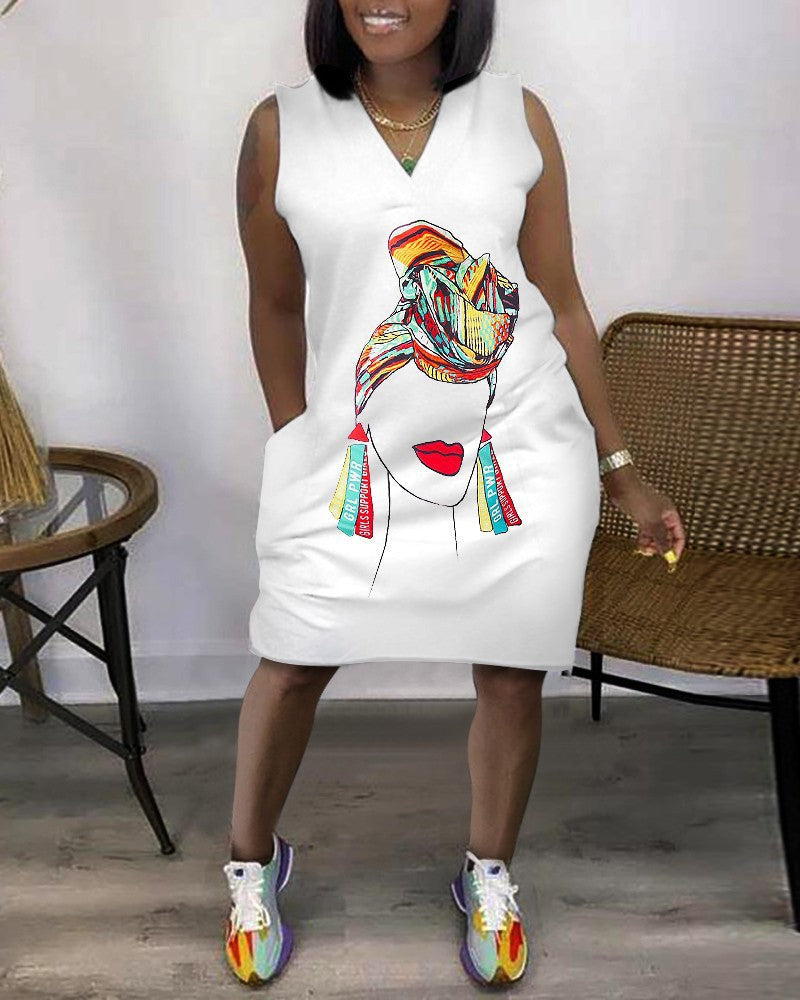 Levoire | robe sans manches courte à décolleté en V avec poches et imprimé BLANC 1 S