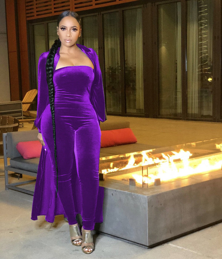 Levoire | Pantalons combinés haut veste sweat à capuche en velours VIOLETTI