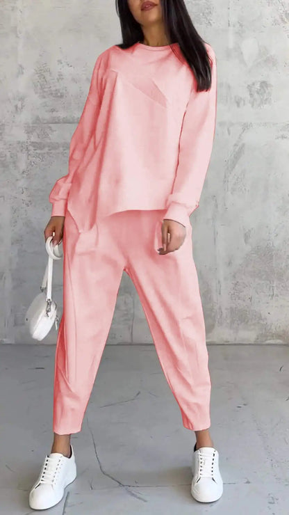 Levoire | col rond chemise à manches longues et pantalon Rose