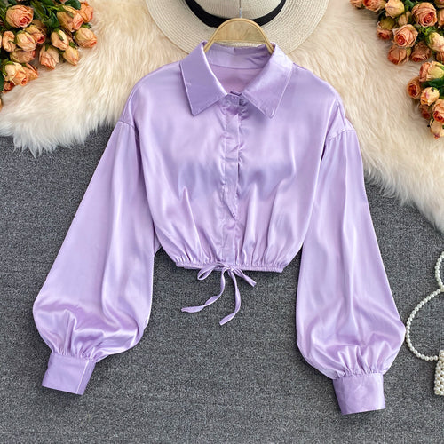Levoire | courte en satin, manches longues bouffantes LILAS CLAIR Une taille
