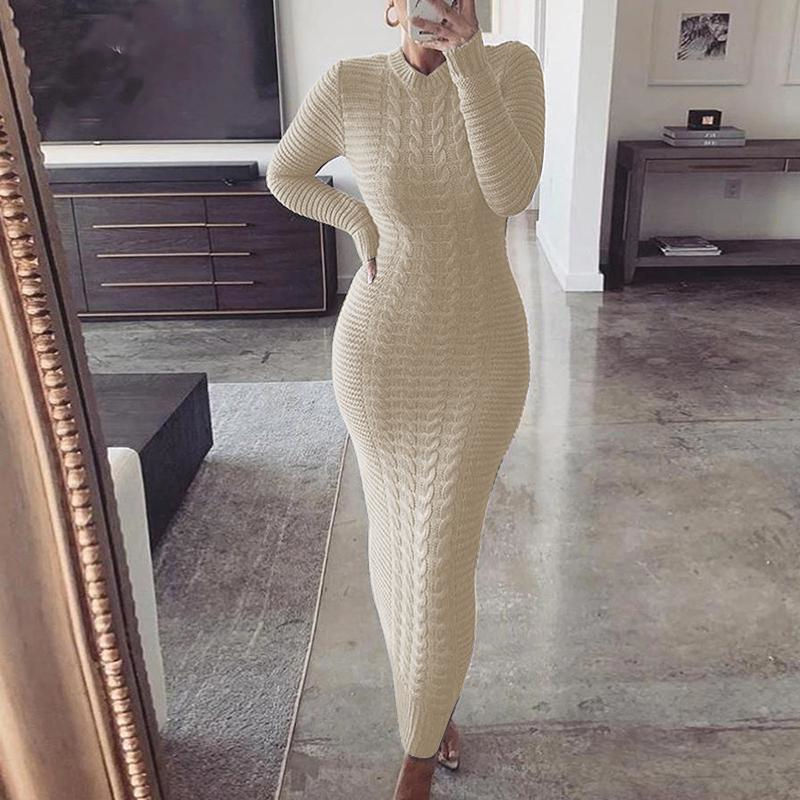 Levoire | long pulli solide avec col rond et manches longues BEIGE