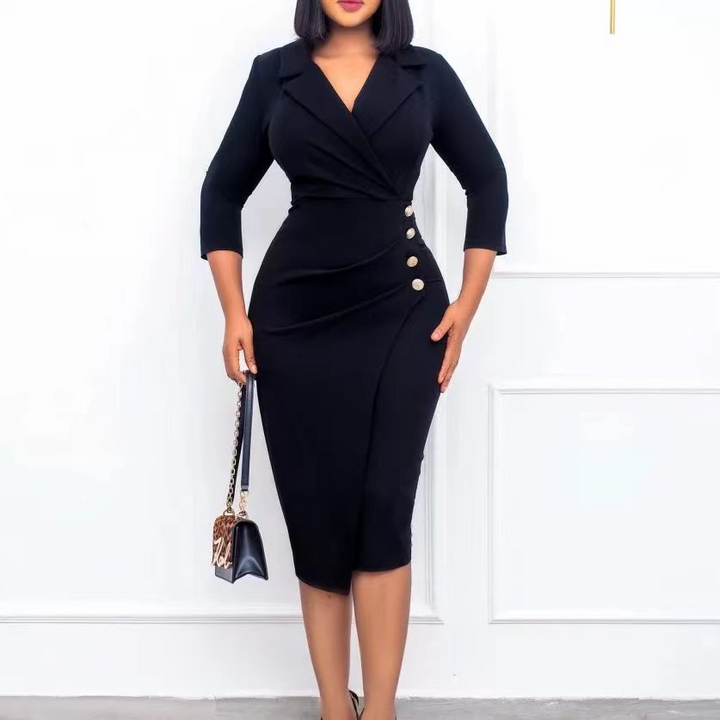 Levoire | Robe longue ajustée à col en V NOIR