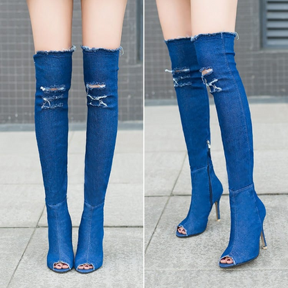 Levoire | jeans Peep Toe hauteur du genou déchiré BLEU