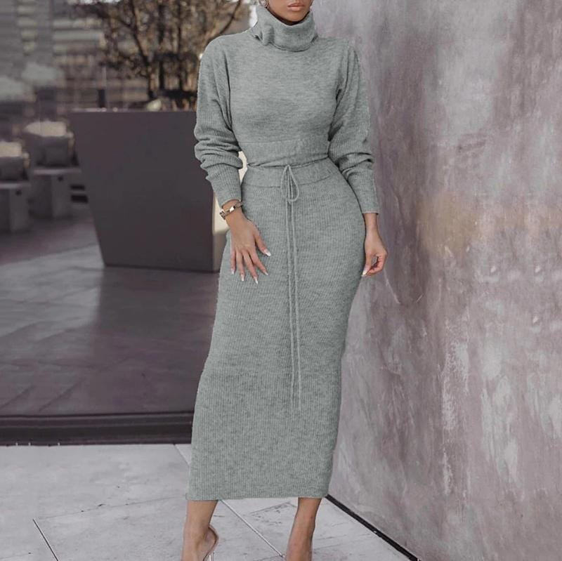 Levoire | col polo et jupe en tricot longue assortie GRIS