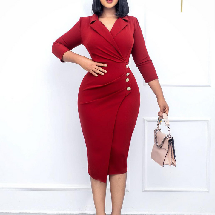 Levoire | Robe longue ajustée à col en V ROUGE