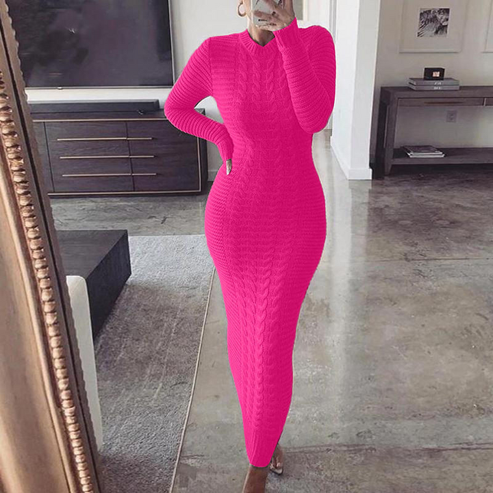 Levoire | long pulli solide avec col rond et manches longues ROSE