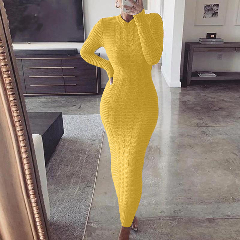 Levoire | long pulli solide avec col rond et manches longues JAUNE