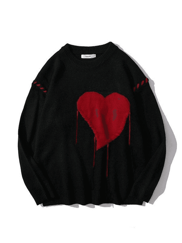 Levoire | Pull En Tricot Unisexe Surdimensionné À Blocs De Couleur En Forme De Cœur Noir
