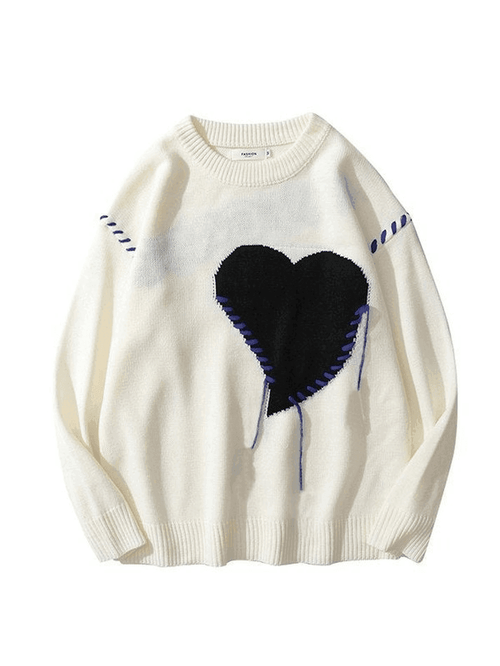 Levoire | Pull En Tricot Unisexe Surdimensionné À Blocs De Couleur En Forme De Cœur Blanc
