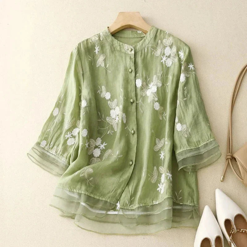 Levoire | Élégante Blouse À Fleurs Vert