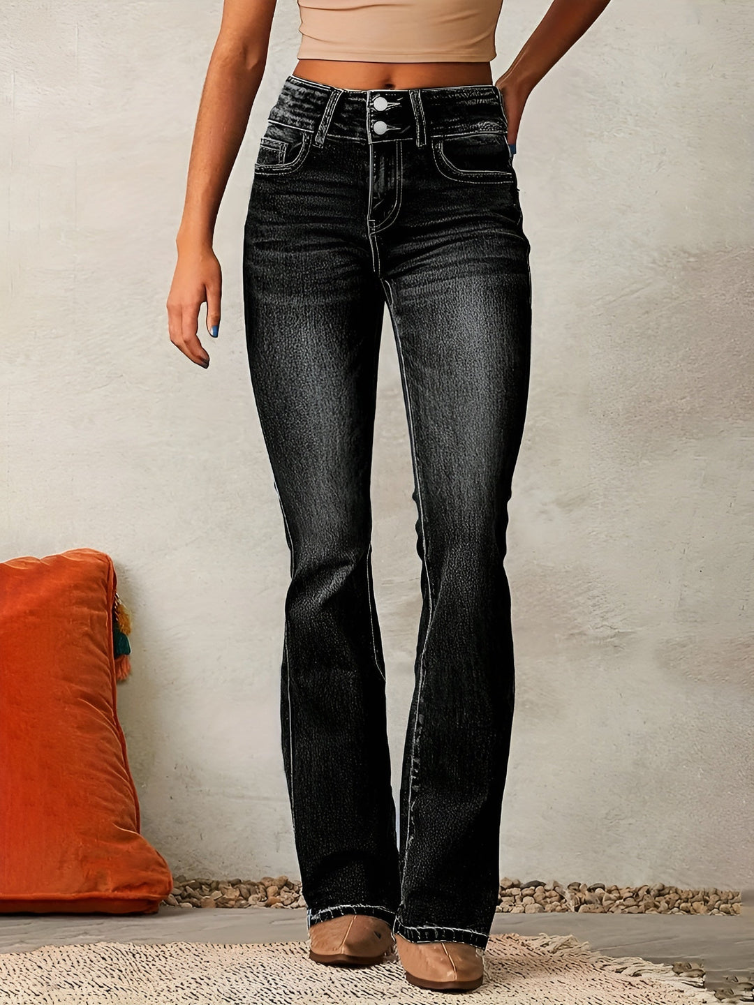 Levoire | Pantalons en denim taille haute et jambes larges Noir