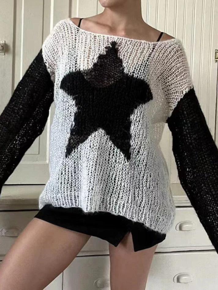 Levoire | Couleur Contrastante Étoile Sweatshirt Smock Baggy