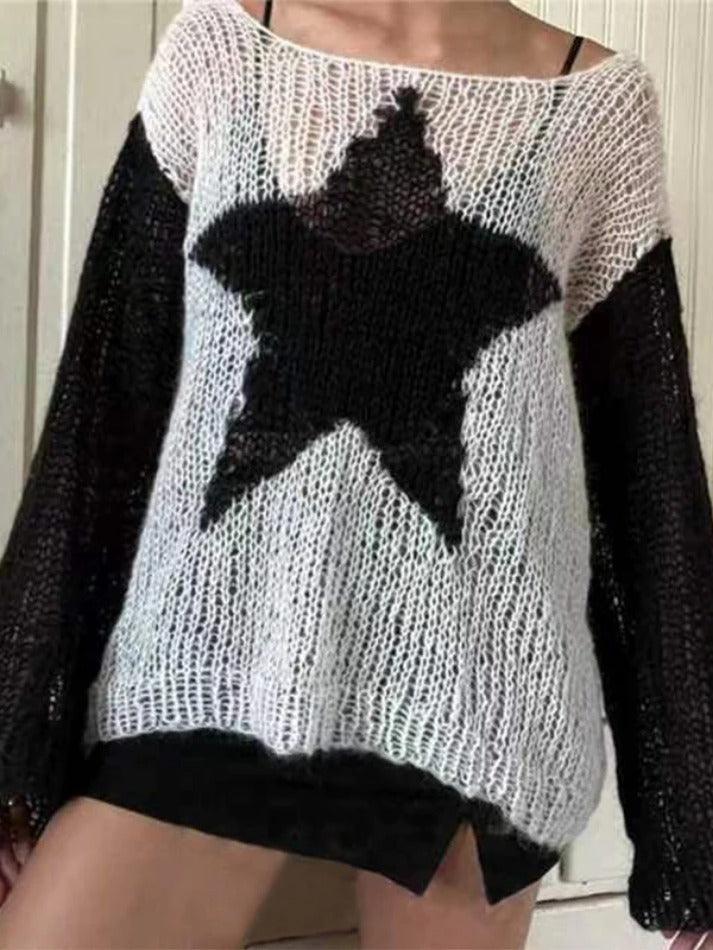 Levoire | Couleur Contrastante Étoile Sweatshirt Smock Baggy Blanc