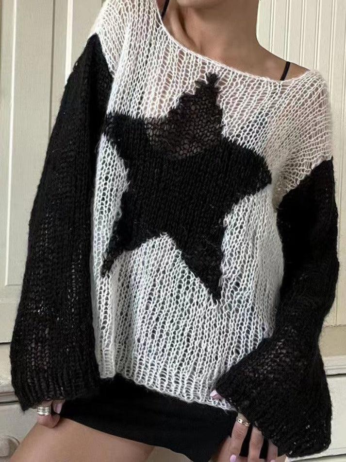 Levoire | Couleur Contrastante Étoile Sweatshirt Smock Baggy