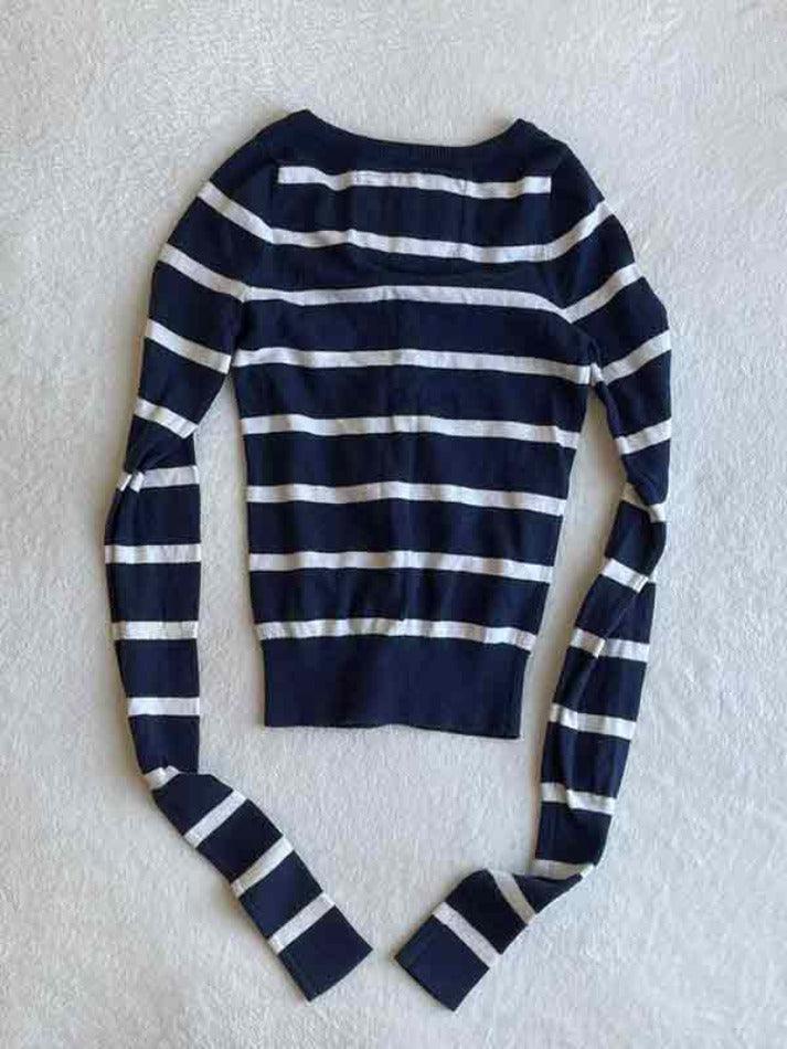 Levoire | Couleur Contrastante Rayures Boutons Longues Manches Tricot