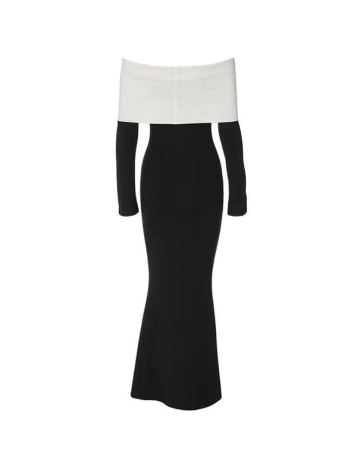 Levoire | Couleur Contrastante Bord Bardot Manches Longues Maxi Robe