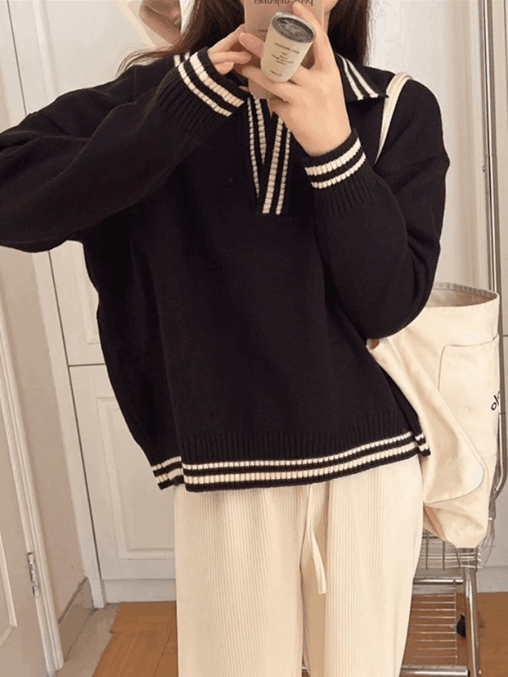 Levoire | Sweat-Shirt À Col Contrasté Noir Taille unique