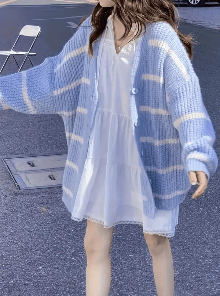Levoire | Pull femme Cardigan rayé avec épaules abaissées Confortable et chaud