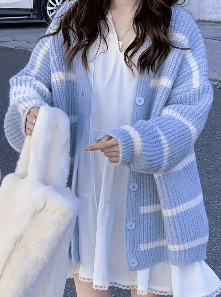 Levoire | Pull femme Cardigan rayé avec épaules abaissées Confortable et chaud Une taille