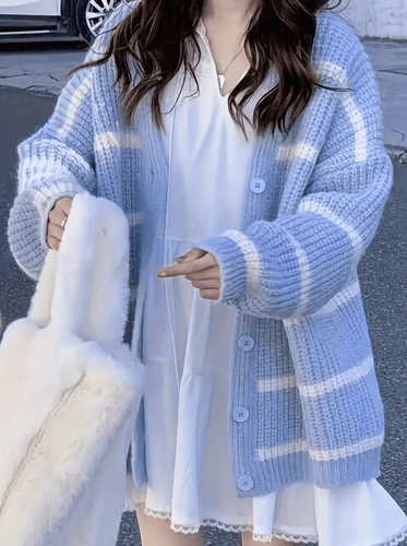 Levoire | Pull femme Cardigan rayé avec épaules abaissées Confortable et chaud