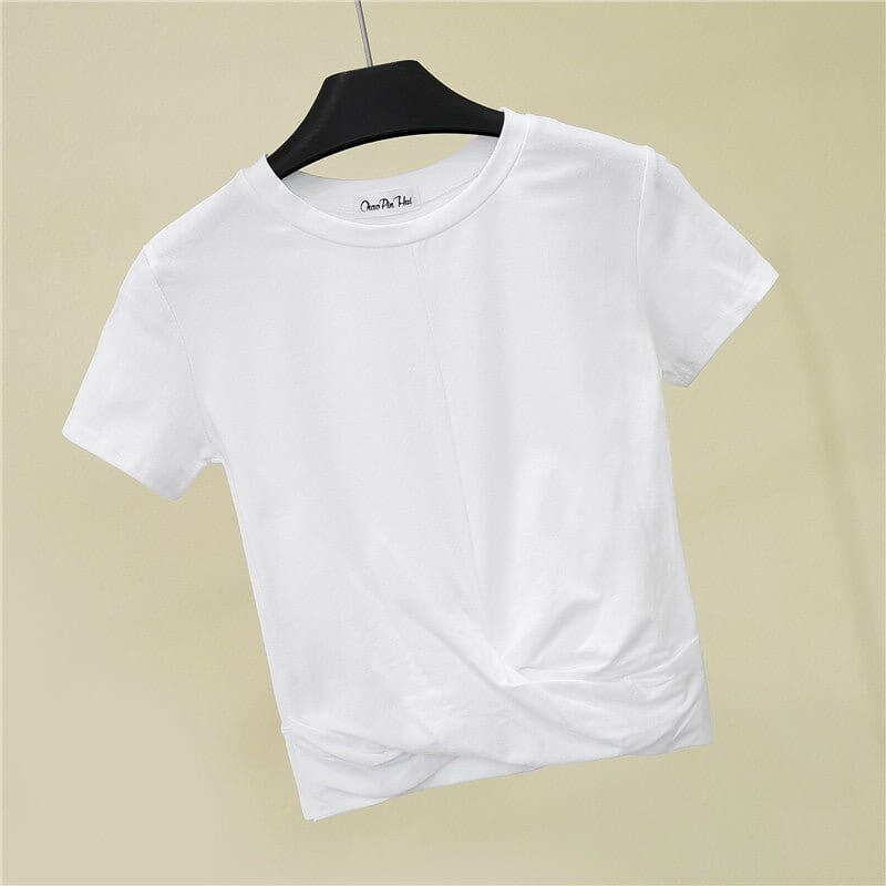 Levoire | Haut cropped en coton à manches courtes avec nœud croisé t-shirt crop skinny Blanc
