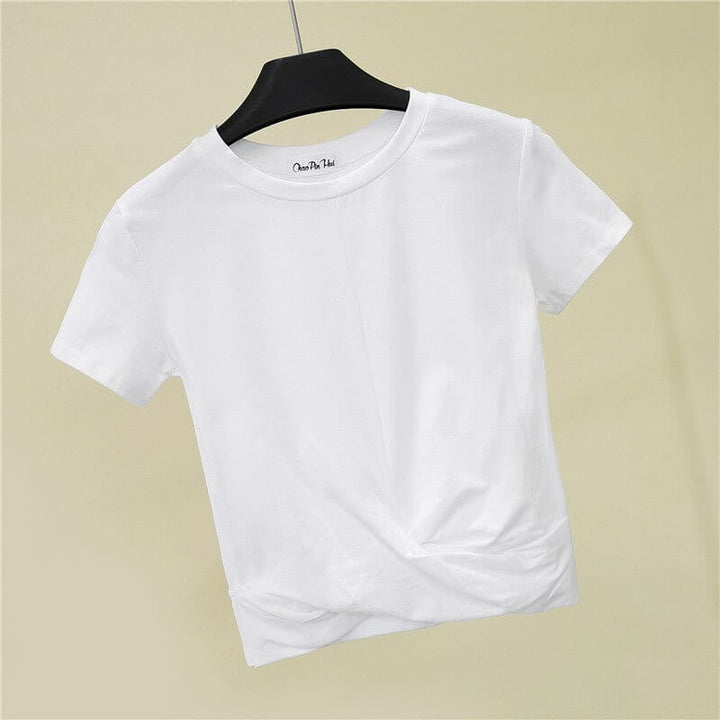 Levoire | Haut cropped en coton à manches courtes avec nœud croisé t-shirt crop skinny Blanc