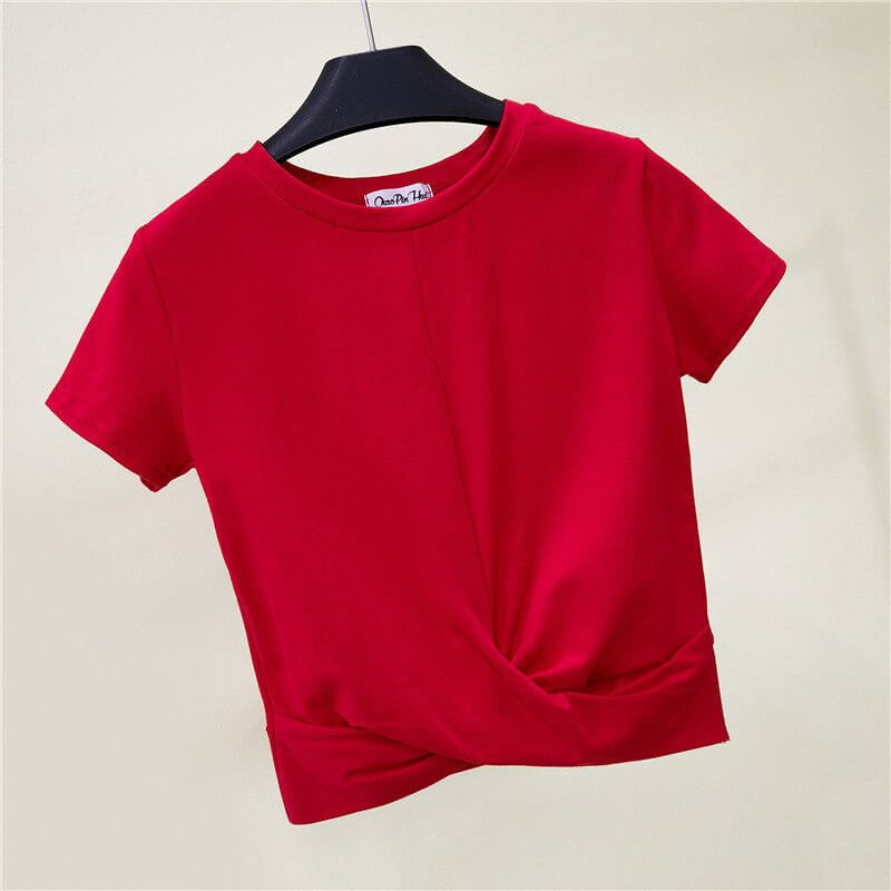 Levoire | Haut cropped en coton à manches courtes avec nœud croisé t-shirt crop skinny Rot