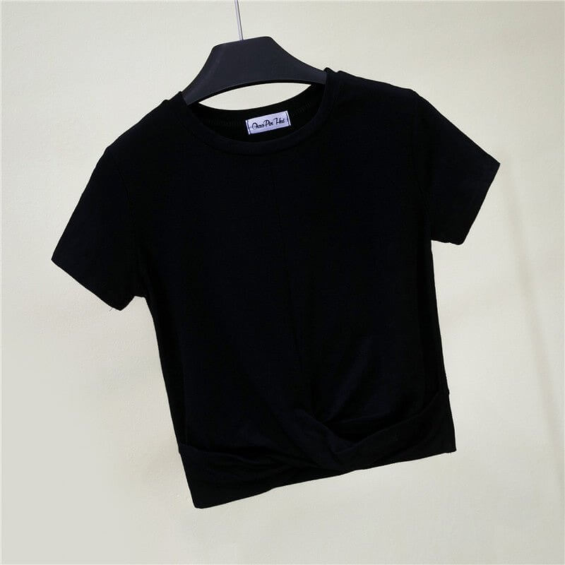 Levoire | Haut cropped en coton à manches courtes avec nœud croisé t-shirt crop skinny Noir