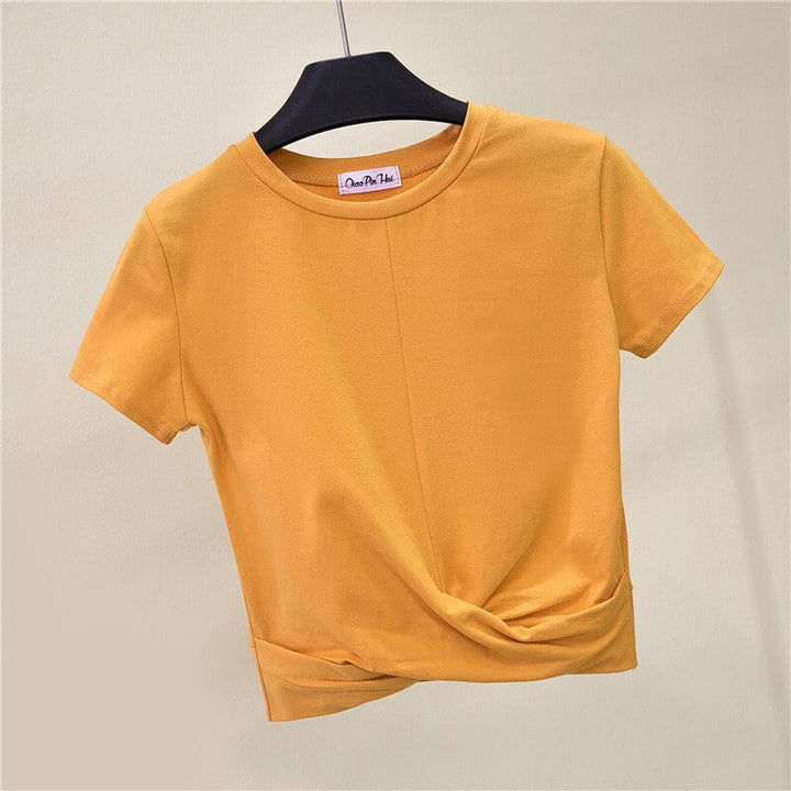 Levoire | Haut cropped en coton à manches courtes avec nœud croisé t-shirt crop skinny Jaune