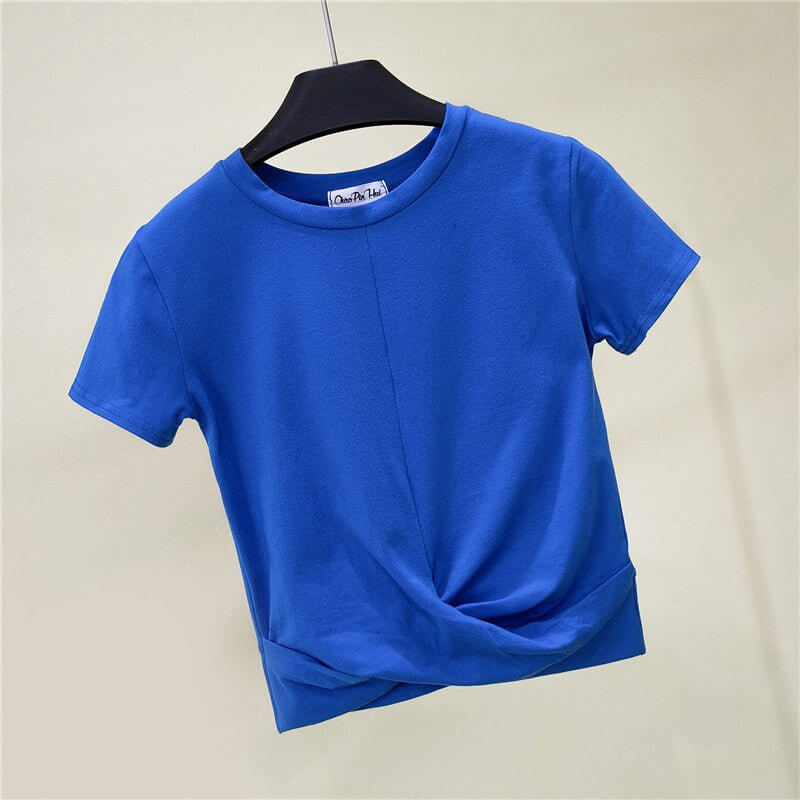 Levoire | Haut cropped en coton à manches courtes avec nœud croisé t-shirt crop skinny Bleu