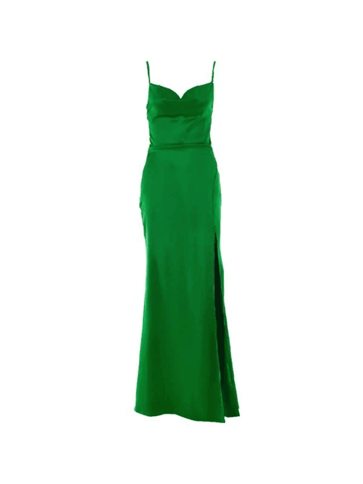 Levoire | Robe Maxi Satin À Encolure Bateau Fendue