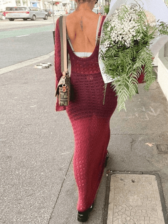 Levoire | Tricot Dos Haut Ouvert À Manches Longues Couvrir Maxi Robe