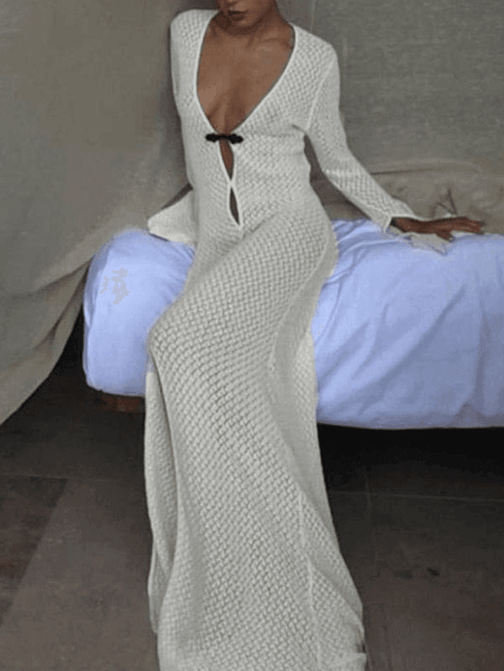 Levoire | Robe De Plage Maxi À Manches Longues En Crochet