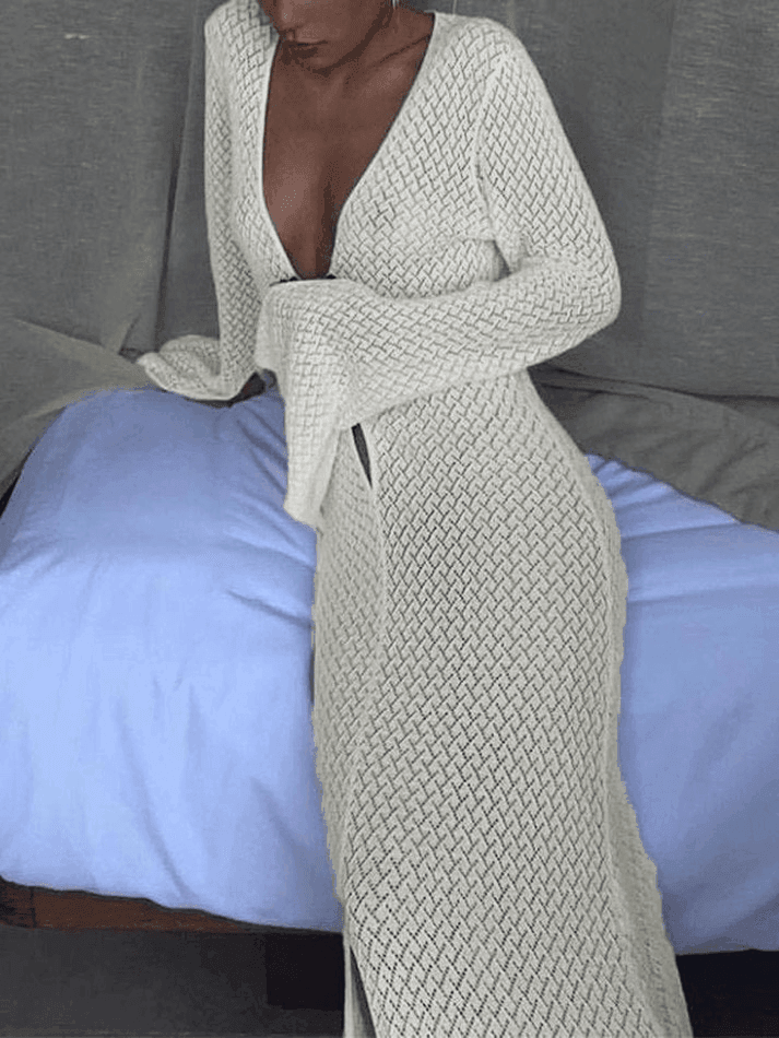 Levoire | Robe De Plage Maxi À Manches Longues En Crochet