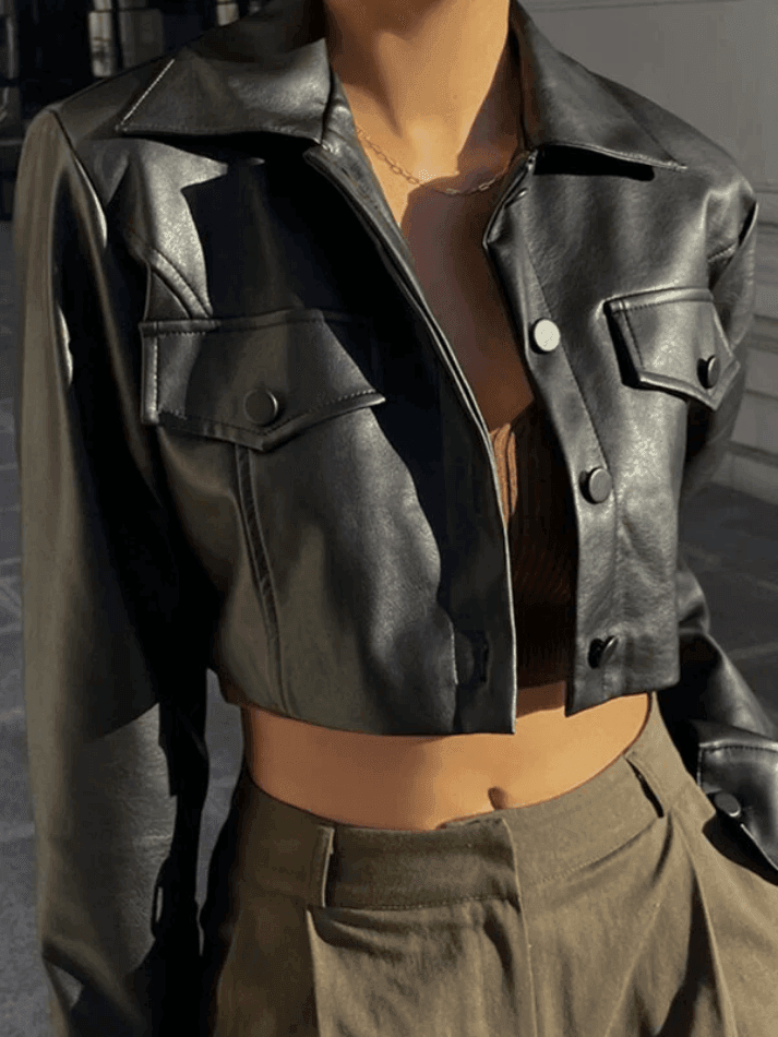Levoire | Veste De Motard En Simili Cuir Noir Raccourcie Noir