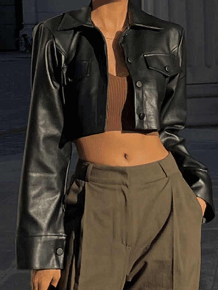 Levoire | Veste De Motard En Simili Cuir Noir Raccourcie