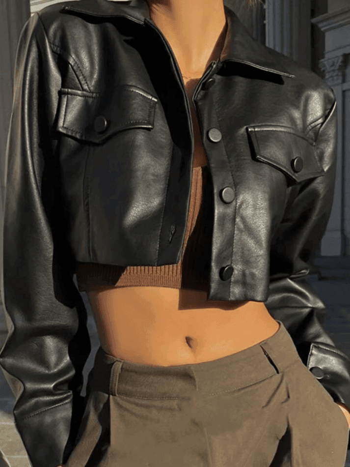 Levoire | Veste De Motard En Simili Cuir Noir Raccourcie