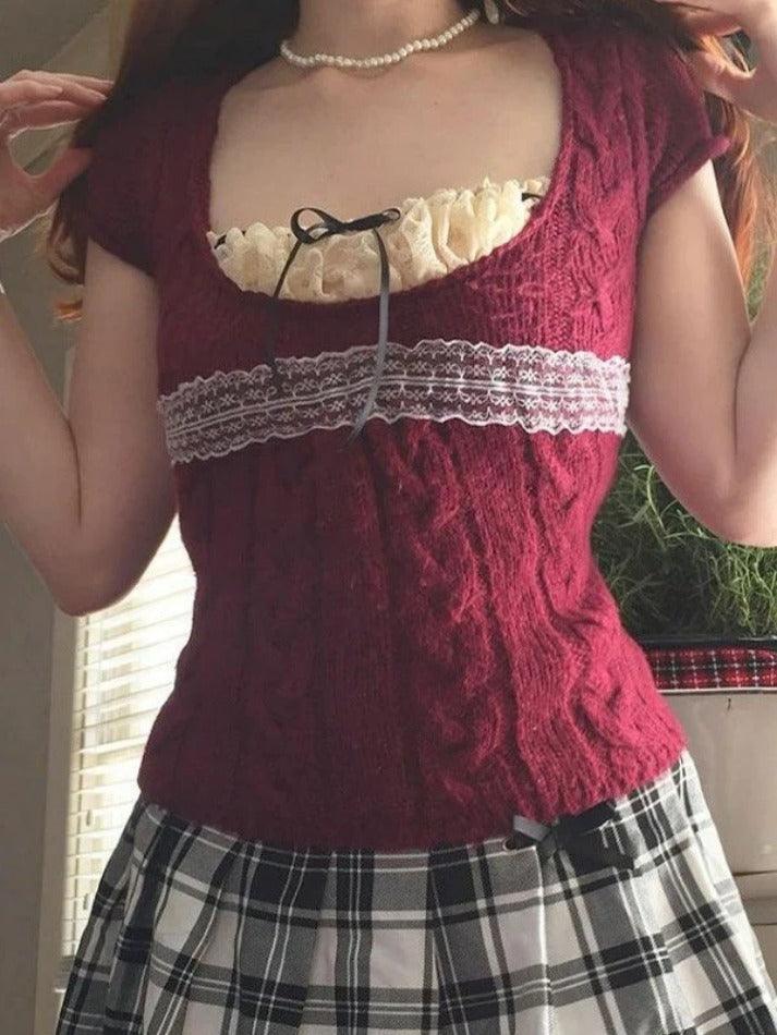 Levoire | Haut En Tricot À Câble Avec Broderie En Dentelle Rot