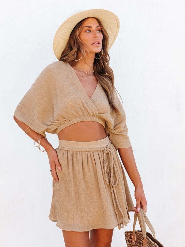 Levoire | Risti dos nu en V manteau en polaire avec fente jupe mini robe