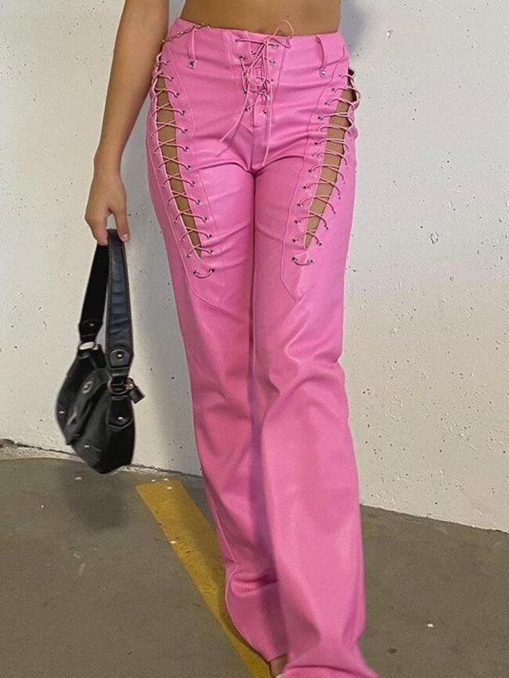 Levoire | Pantalon En Pu Avec Lacets Découpés Rosa