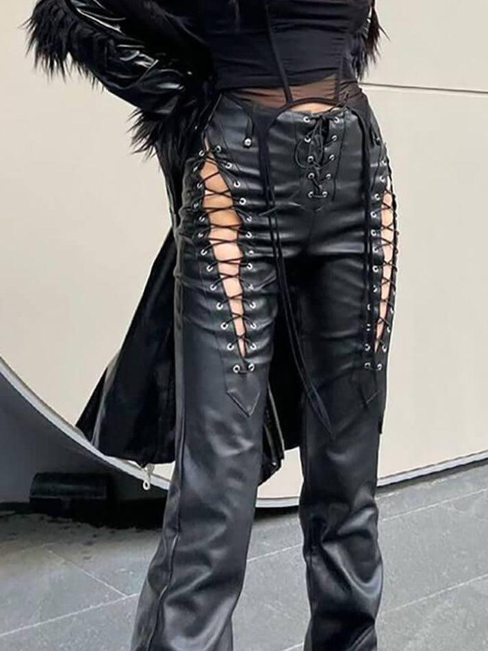 Levoire | Pantalon En Pu Avec Lacets Découpés Noir