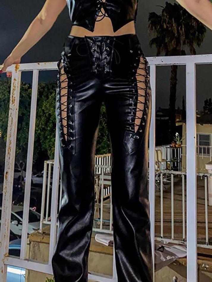 Levoire | Pantalon En Pu Avec Lacets Découpés