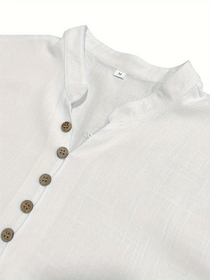 Levoire | T-Shirt Uni Hommes Col Henley Profond