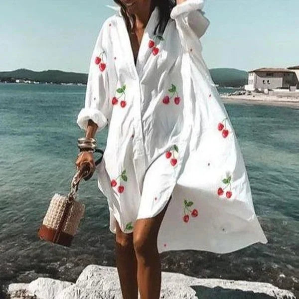 Levoire | Robe Chemise Stylée Blanc - Cerise