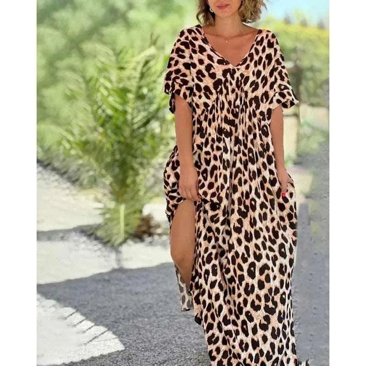Levoire | Robe à manches courtes imprimée léopard Khaki