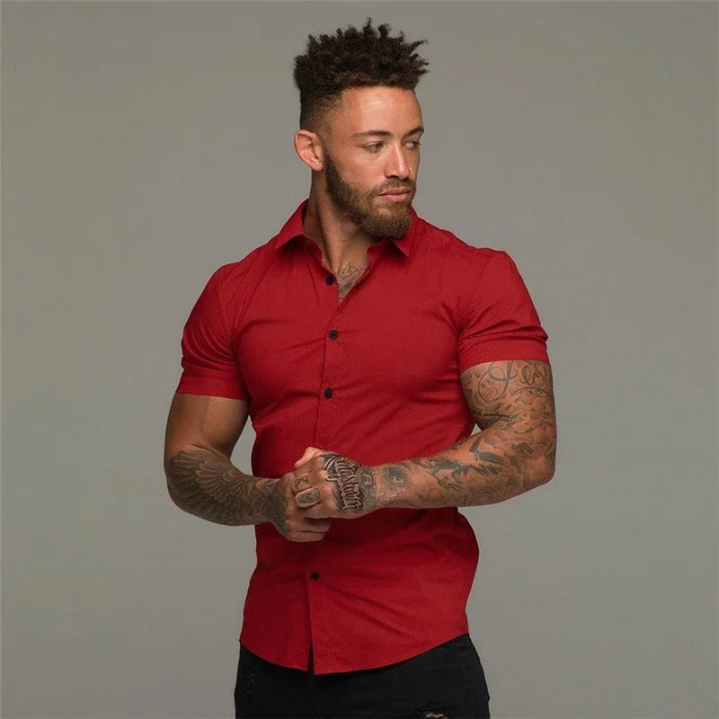 Levoire | Noir Léger Mouvement Chemise Homme rouge